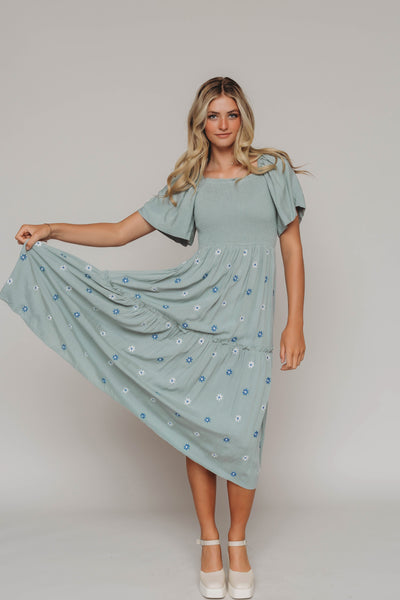 Betsy Sage Flower Embroidered Dress