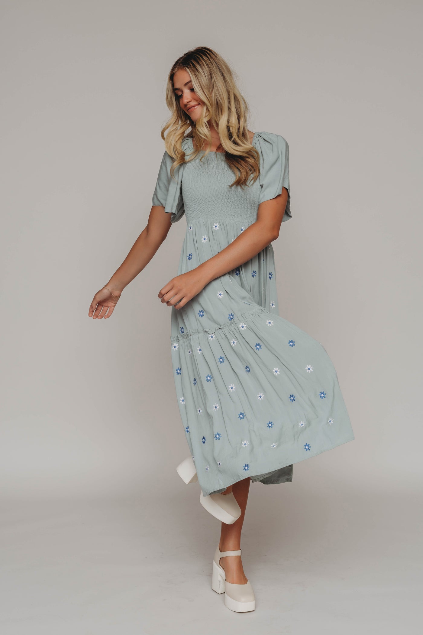 Betsy Sage Flower Embroidered Dress