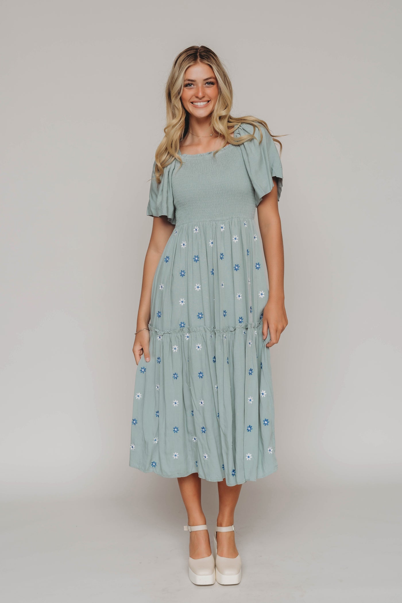 Betsy Sage Flower Embroidered Dress