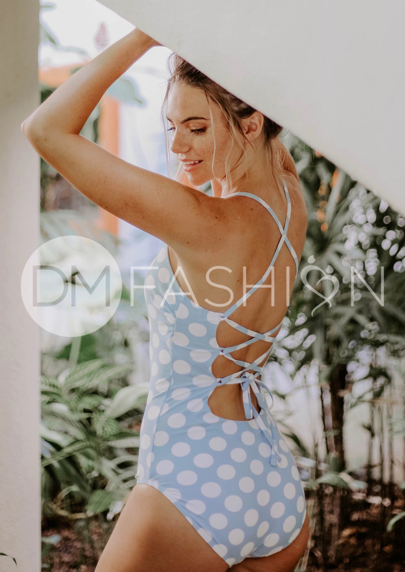 Lace Up One Piece - Maui Blue Dots - FINAL SALE - FINAL FEW