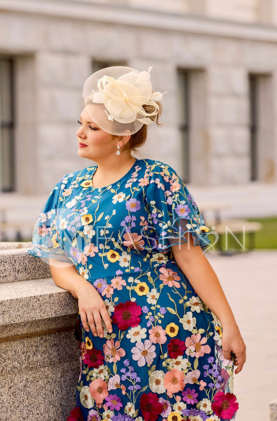 Lillian Duchess Teal Floral Dress - DM Exclusive
