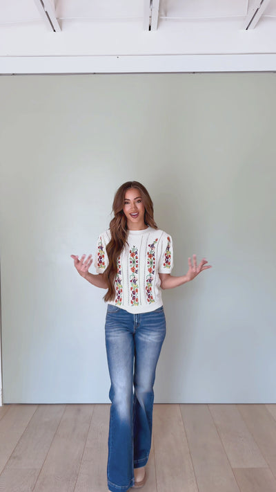 Virginia Flower Embroidered Top - Restocked -