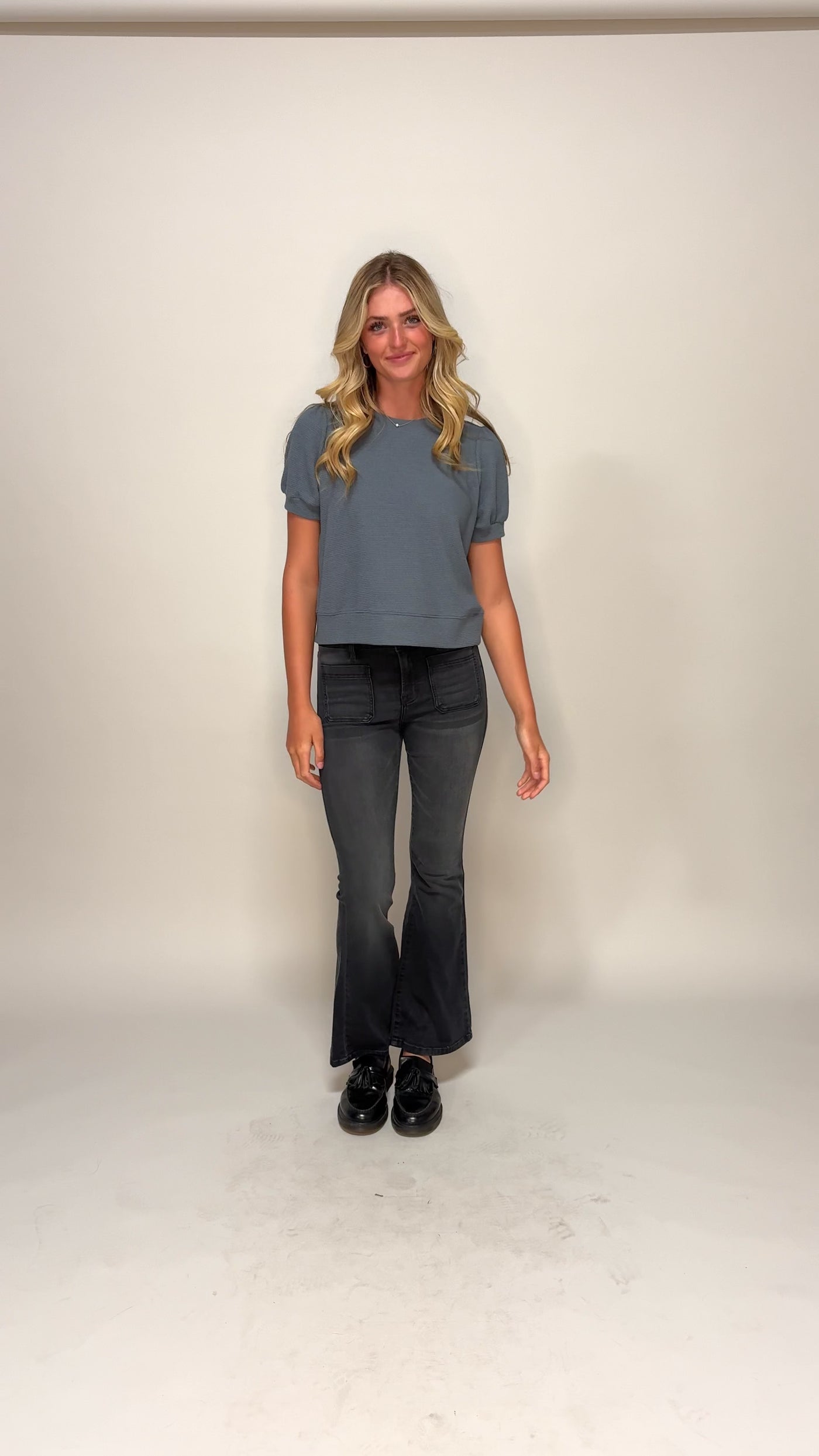 Mindy Denim Textured Knit Top