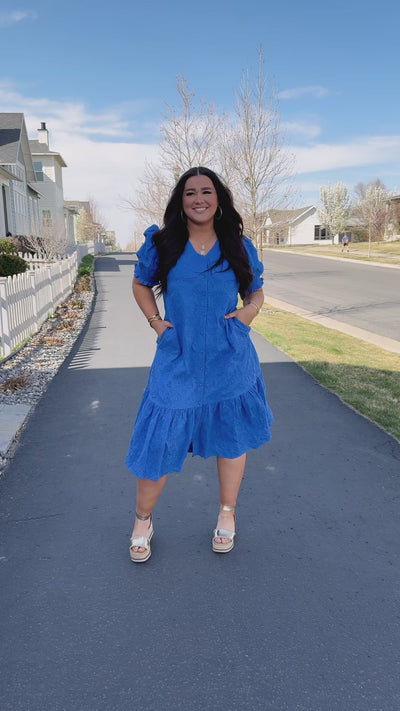 Hazel Royal Blue Eyelet Dress - MCO - Maternity Friendly - Nursing Friendly