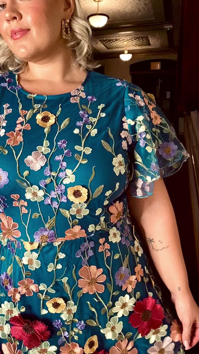 Lillian Duchess Teal Floral Dress - DM Exclusive