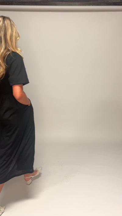 Norah Black Crochet Midi Dress