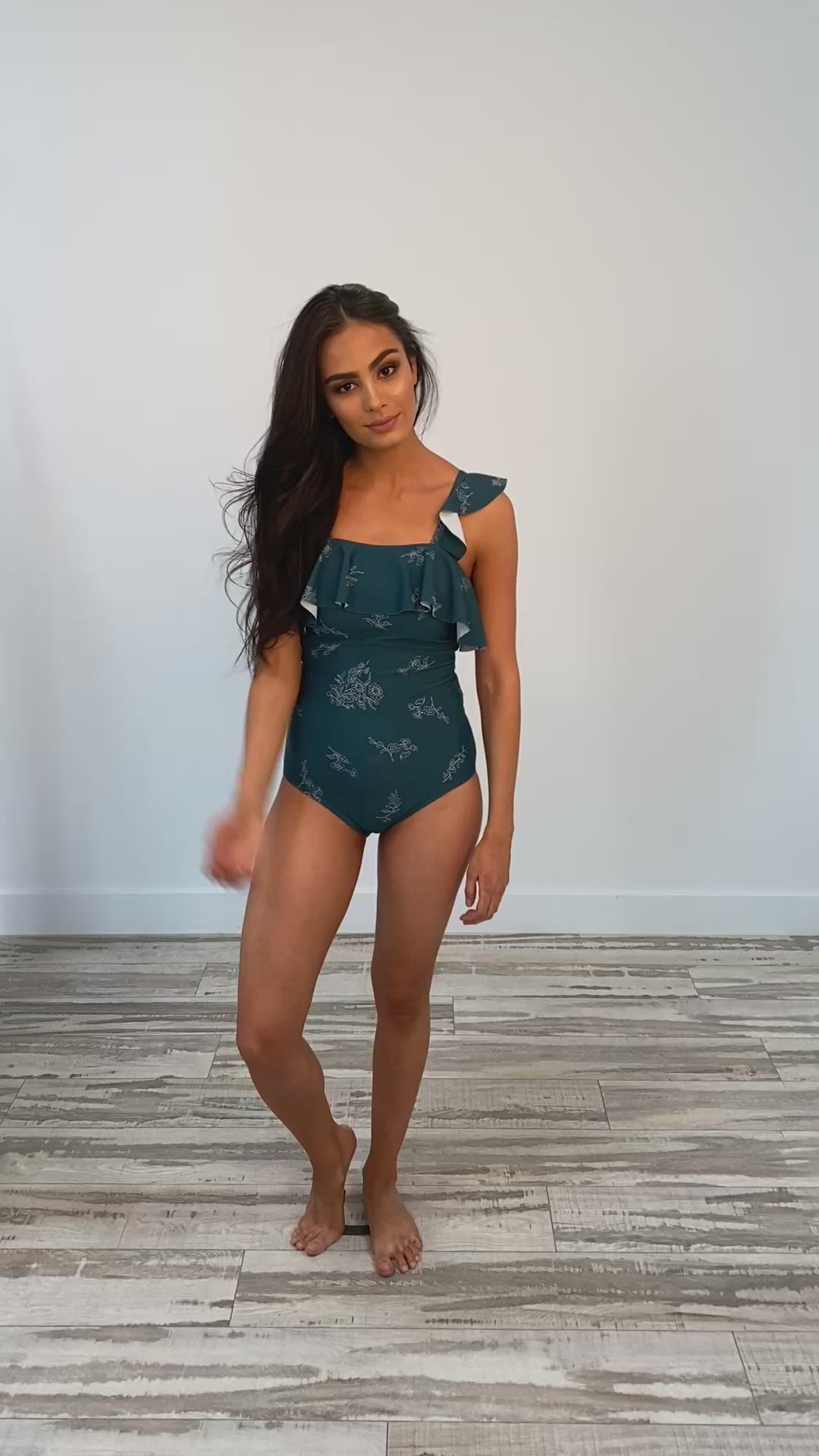 Waterfall One Piece - Teal Etched Floral