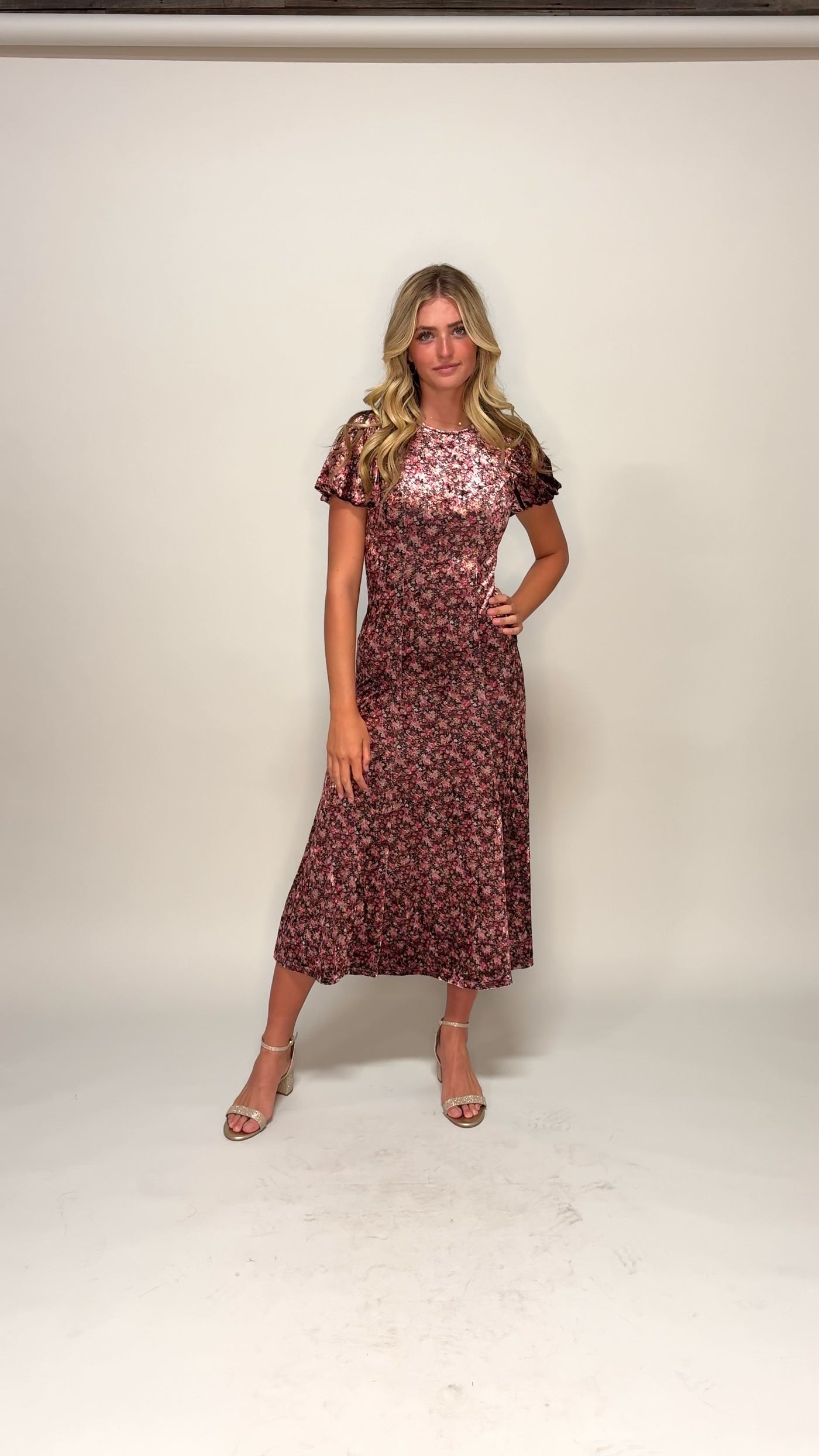 Jenna Coral Floral Velvet Dress - MCO