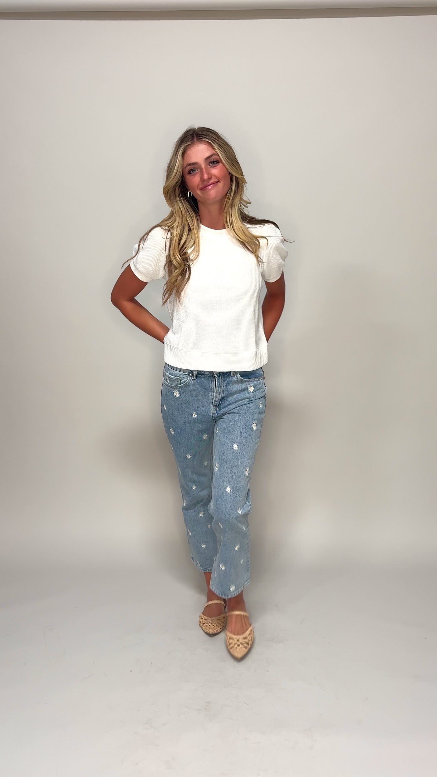 Mindy White Textured Knit Top