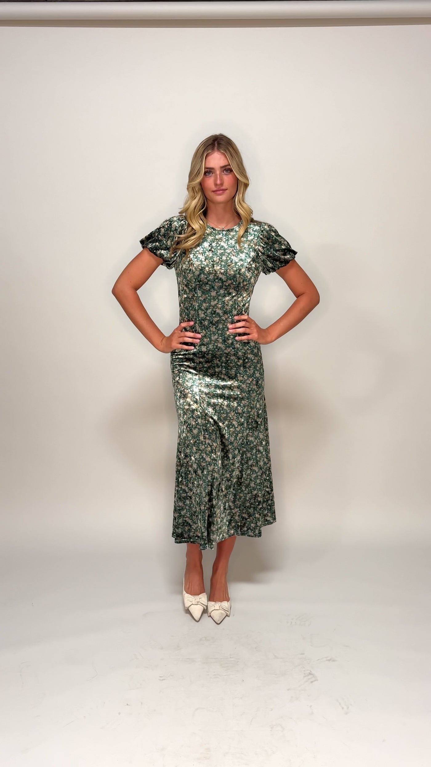 Jenna Green Floral Velvet Dress - MCO