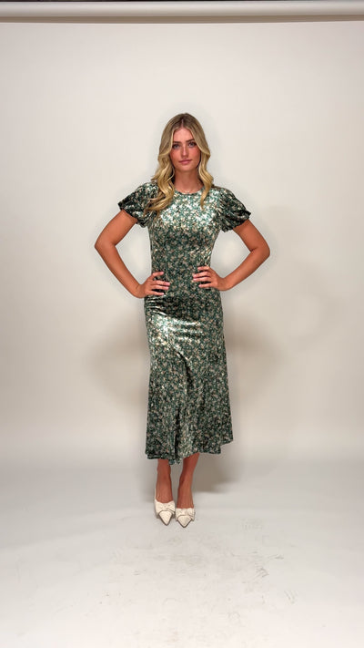 Jenna Green Floral Velvet Dress - MCO