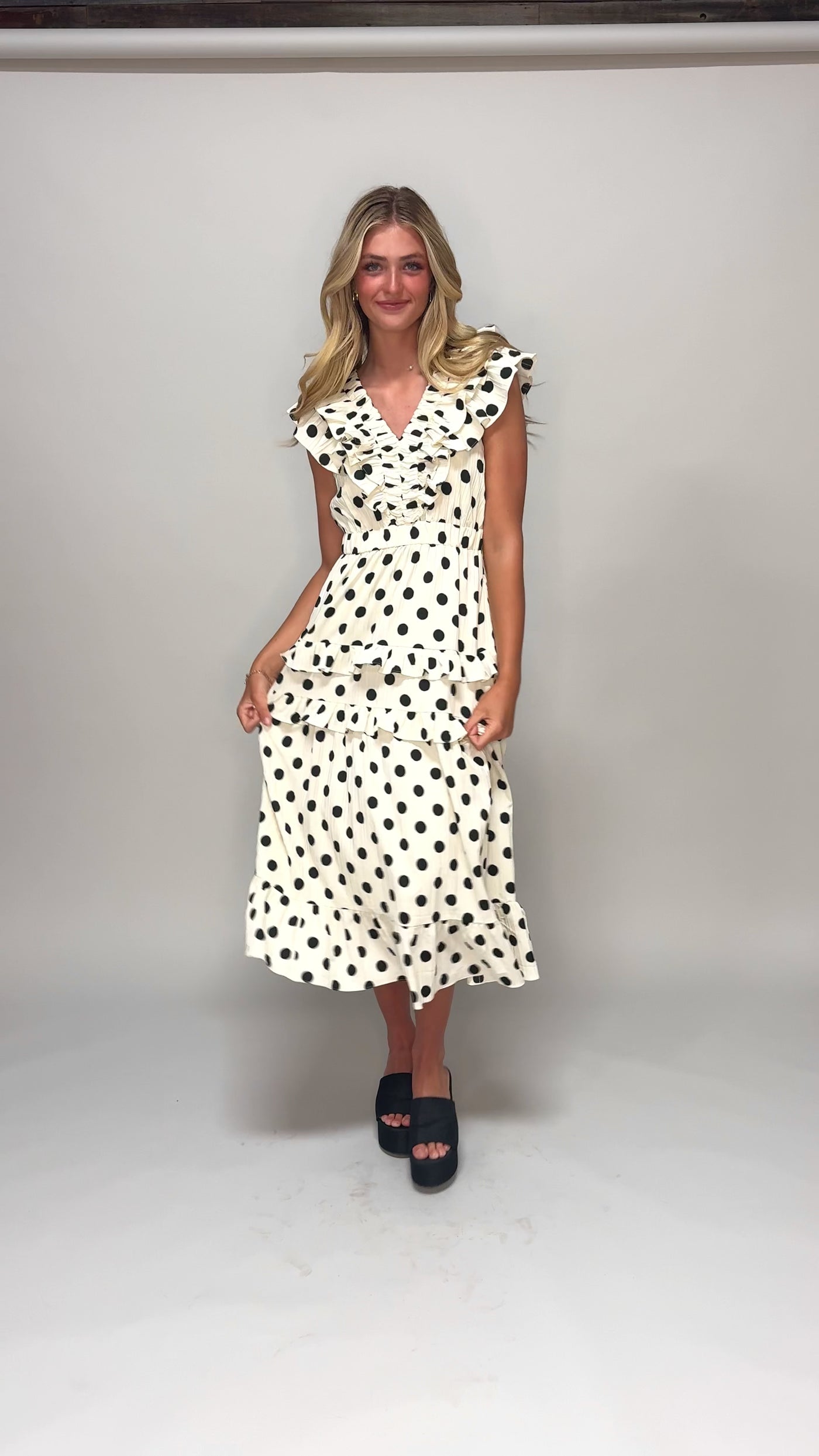 Alesha Black and Cream Polka Dot Dress
