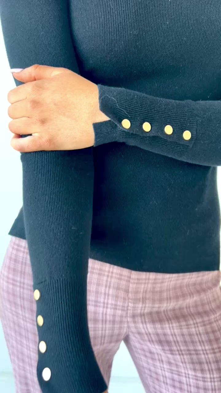 Megan Snap Detail Black Sweater