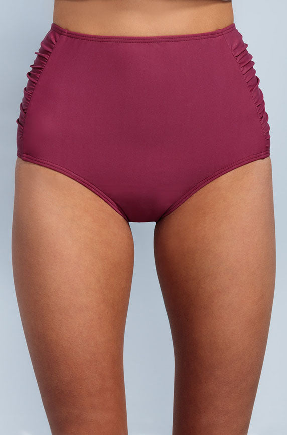 Ruched High Waisted - Red Plum - DM Fashion