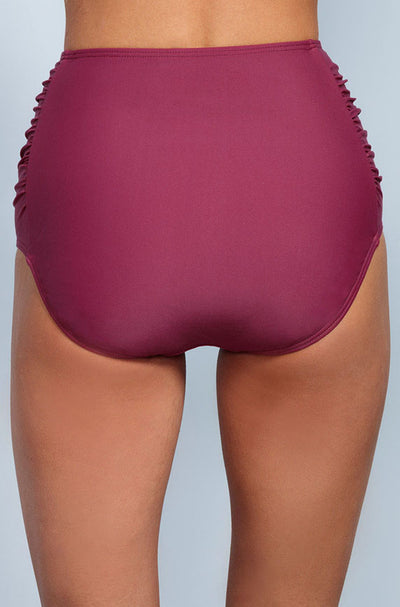 Ruched High Waisted - Red Plum - DM Fashion