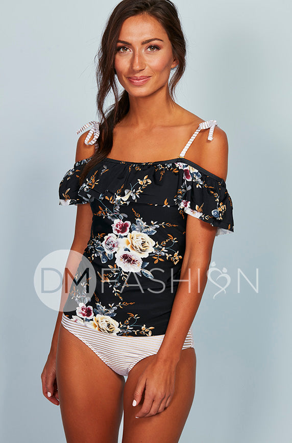 Off Shoulder Ruffle Shoulder Tankini Off The Shoulder Double