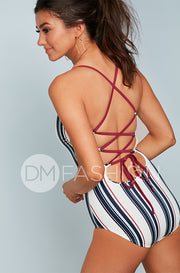Lace Up One Piece - American Stripes - FINAL SALE
