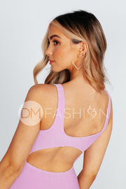 Zipper Open Back Textured One Piece - Neon Lilac