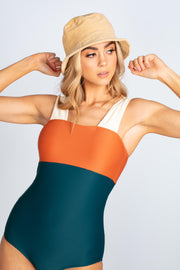 Square Neck Color Block One Piece - Jungle Ribbed
