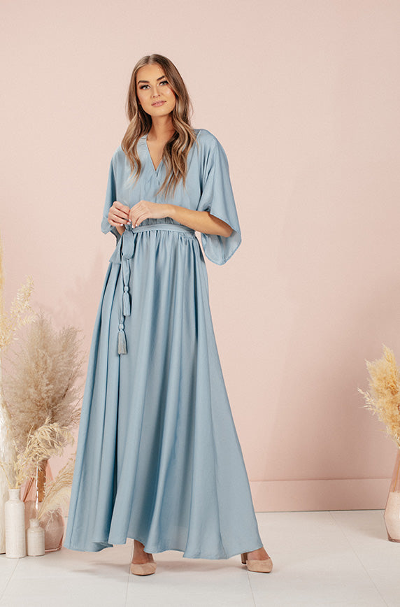 venus clothing maxi dresses Stone Blue - DM Exclusive - Nursing Friendly - Maternity Friendly Breakfast Socks Vestido Carlie Sequin - Tie detail US Size:3Y