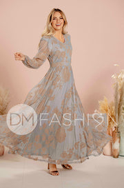 Adoria Blue Mist Floral Velvet Maxi - DM Exclusive - Maternity Friendly