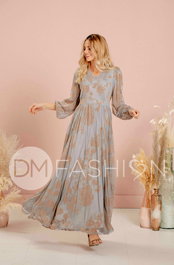 Adoria Blue Mist Floral Velvet Maxi - DM Exclusive - Maternity Friendly - Restocked