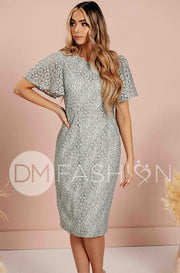 Victoria Silver Blue Lace Sheath Dress - DM Exclusive
