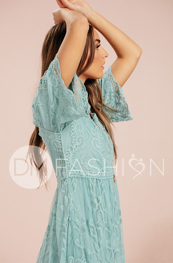 Aspen Blue Grass Lace Dress - DM Exclusive