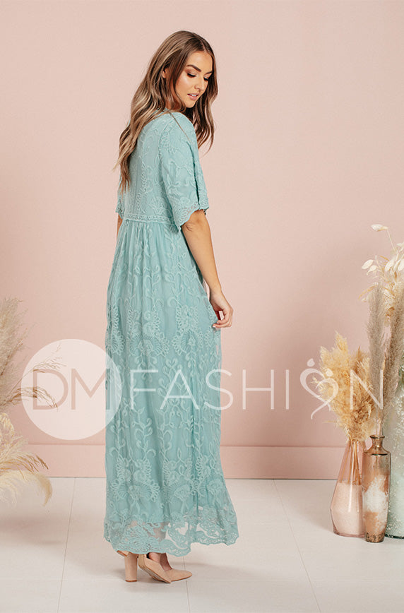 Aspen Blue Grass Lace Dress - DM Exclusive- Maternity Friendly - FINAL SALE
