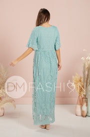 Aspen Blue Grass Lace Dress - DM Exclusive- Maternity Friendly - FINAL SALE