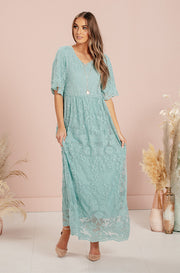 Aspen Blue Grass Lace Dress - DM Exclusive- Maternity Friendly - FINAL SALE