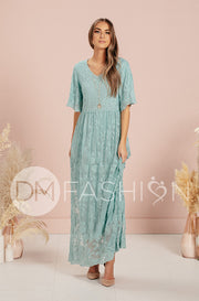 Aspen Blue Grass Lace Dress - DM Exclusive- Maternity Friendly - FINAL SALE