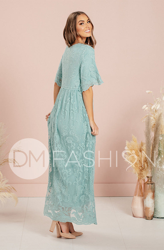 Aspen Blue Grass Lace Dress - DM Exclusive- Maternity Friendly - FINAL SALE