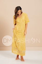 Aspen Sunset Gold Lace Dress - DM Exclusive - Maternity Friendly - FINAL SALE