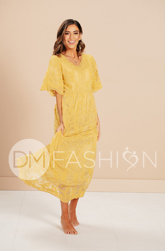 Aspen Sunset Gold Lace Dress - DM Exclusive - Maternity Friendly - FINAL SALE