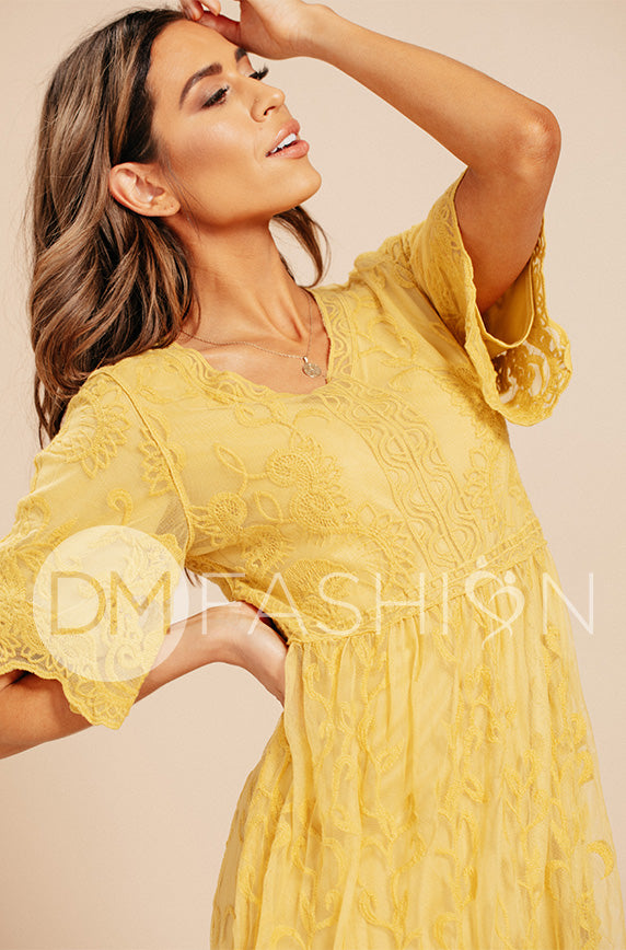 Aspen Sunset Gold Lace Dress - DM Exclusive - Maternity Friendly - FINAL SALE