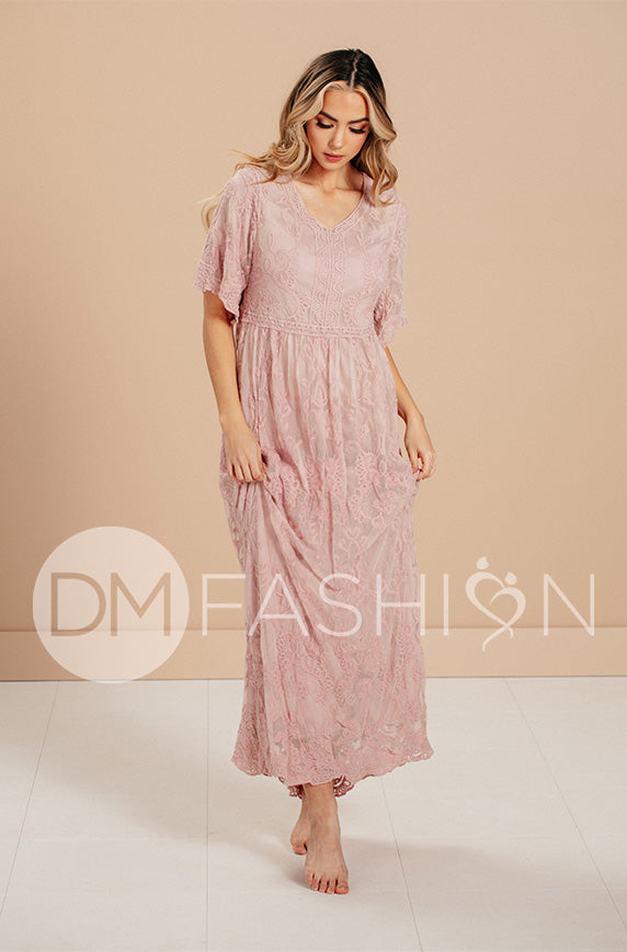 Aspen Silver Pink Lace Dress - DM Exclusive- Maternity Friendly