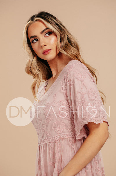 Aspen Silver Pink Lace Dress - DM Exclusive- Maternity Friendly - FINAL SALE