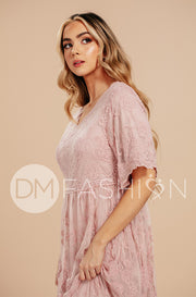Aspen Silver Pink Lace Dress - DM Exclusive- Maternity Friendly - FINAL SALE