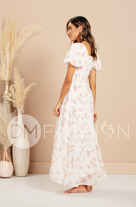 Kennzie Canyon Rose Bubble Sleeve Water Color Floral Maxi - DM Exclusive - Maternity Friendly - FINAL SALE