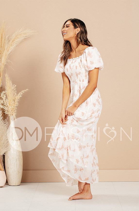 Kennzie Canyon Rose Bubble Sleeve Water Color Floral Maxi - DM Exclusive - Maternity Friendly - FINAL SALE