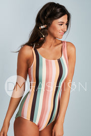 Scoop Neck Back Strap One Piece - Desert Stripes
