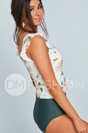 Ruffle V Back Midkini Top - Desert Floral