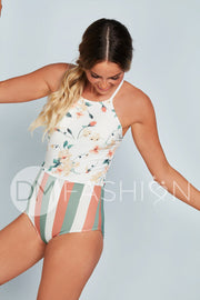 Sailor Back One Piece - Desert Floral Stripe