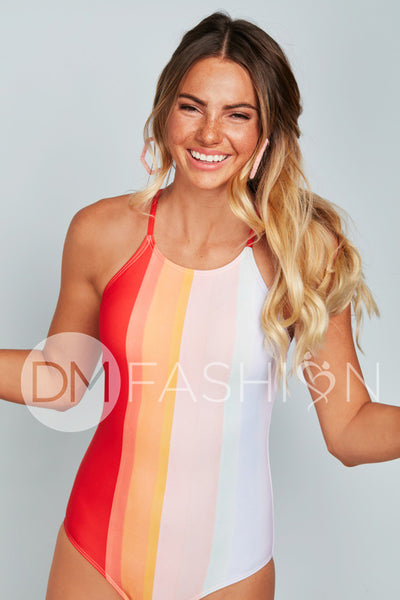 Sailor Back One Piece - Rainbow Water Colors