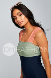 Square Neck Color Block One Piece - Paradise - Restocked