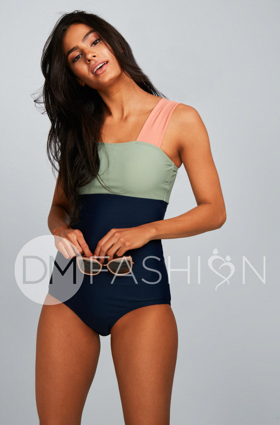 Square Neck Color Block One Piece - Paradise - Restocked