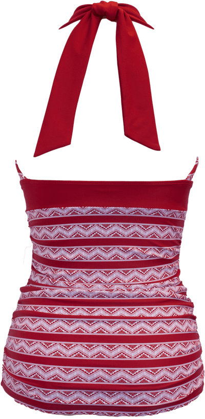 V-Ruched Halter - Red Chevron Aztec - FINAL SALE - DM Fashion