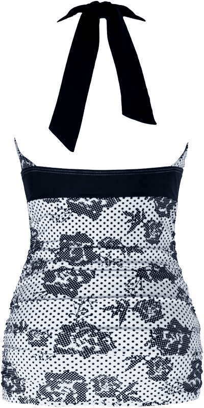 V-Ruched Halter - Black Flower Dots - FINAL SALE - DM Fashion