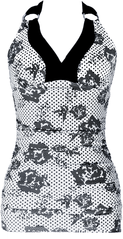 V-Ruched Halter - Black Flower Dots - FINAL SALE - DM Fashion